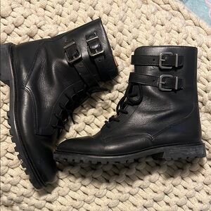 ANTONIO MELANI Black Combat Moto Boots with Buckles